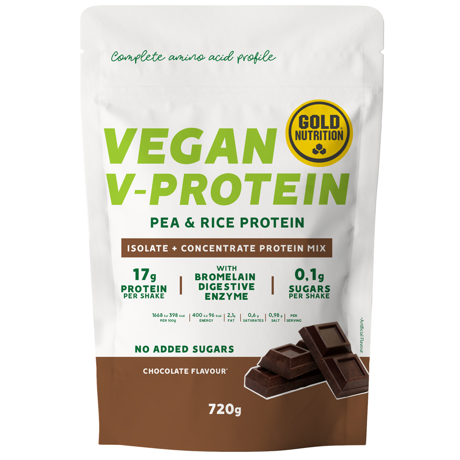 Pudra proteica vegetala cu aroma de ciocolata V-Protein, 720 g, Gold Nutrition
