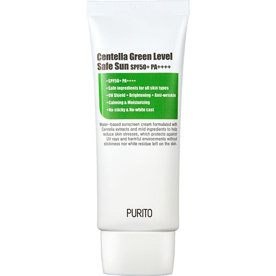 Crema de fata cu protectie solara SPF 50 Centella Green Level Safe Sun, 60 ml, Purito