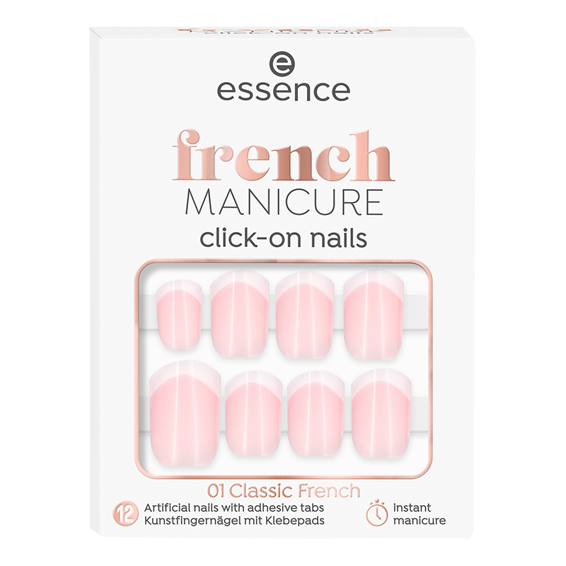 Unghii false french manicure click-on nails 01 Classic French, 12 bucati, Essence