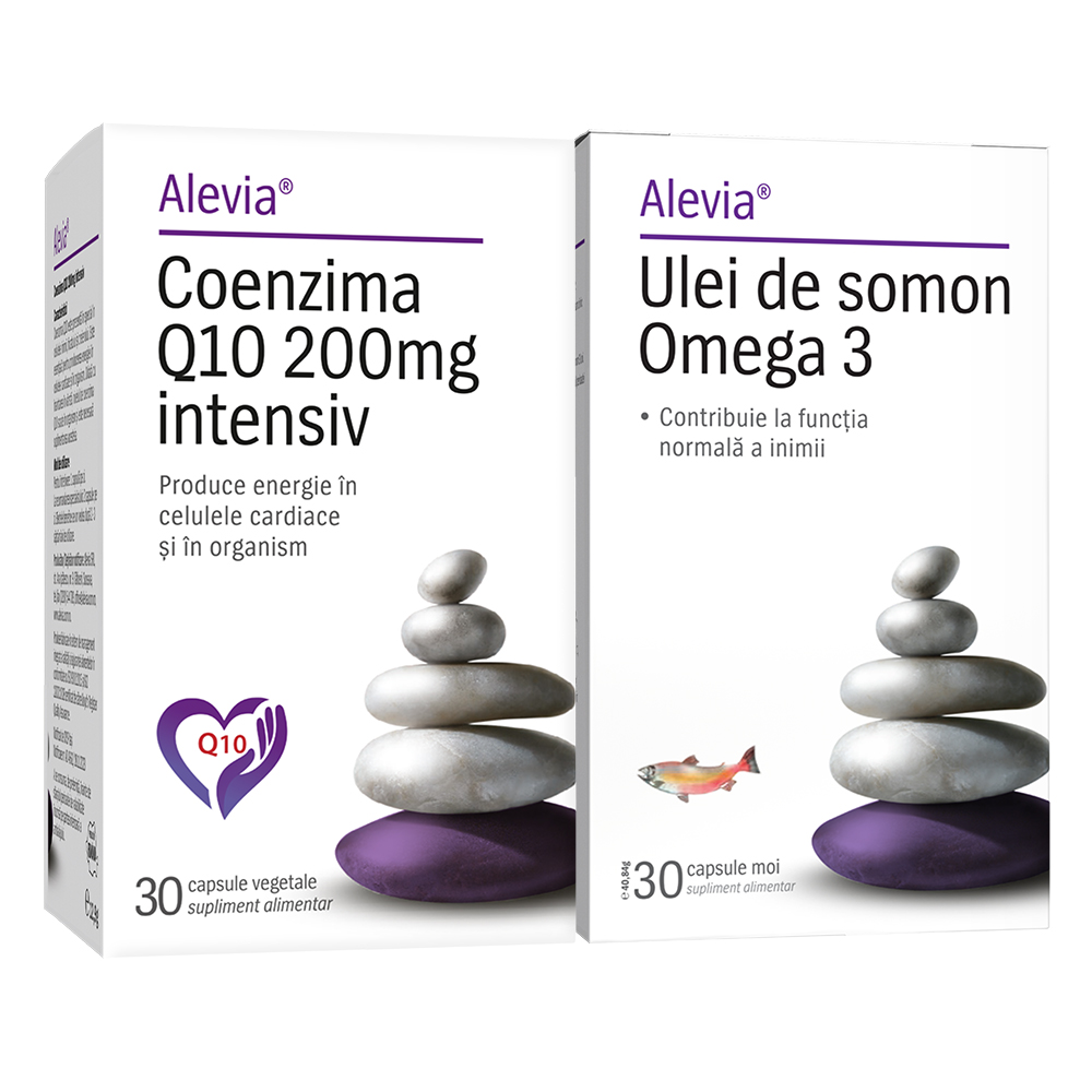 Pachet Coenzima Q10 Intensiv 200 mg 30 capsule + Omega 3 ulei de somon 30 capsule, Alevia