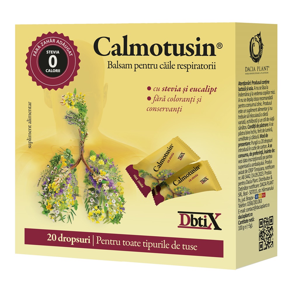 Calmotusin cu stevia Dbtix, 20 dropsuri, Dacia Plant