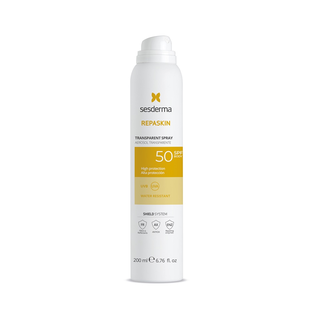 Spray transparent pentru corp cu protectie solara SPF 50 Repaskin, 200 ml, Sesderma