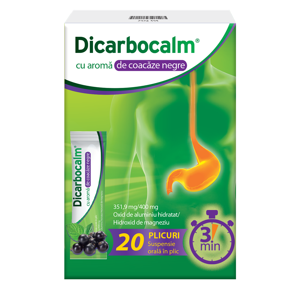Dicarbocalm cu aroma de coacaze negre, 351,9 mg/400 mg suspensie orala, 20 plicuri, Sanofi