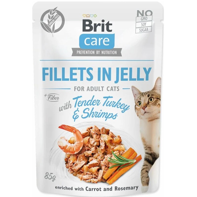 Hrana umeda cu curcan si creveti pentru pisici Brit Care Fillets in Jelly, 85 g, Brit
