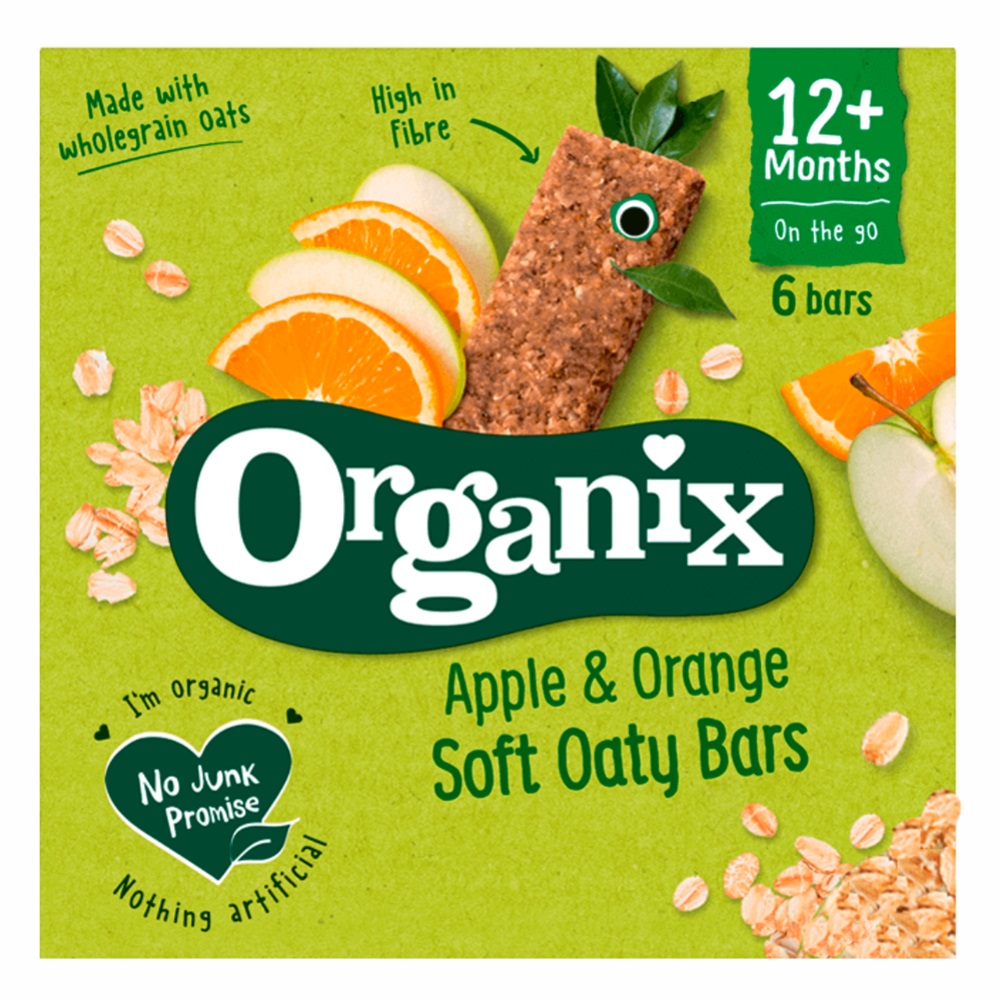 Batoane ecologice  din ovaz integral cu mere si portocale  12 luni+, 6x23 g, Organix