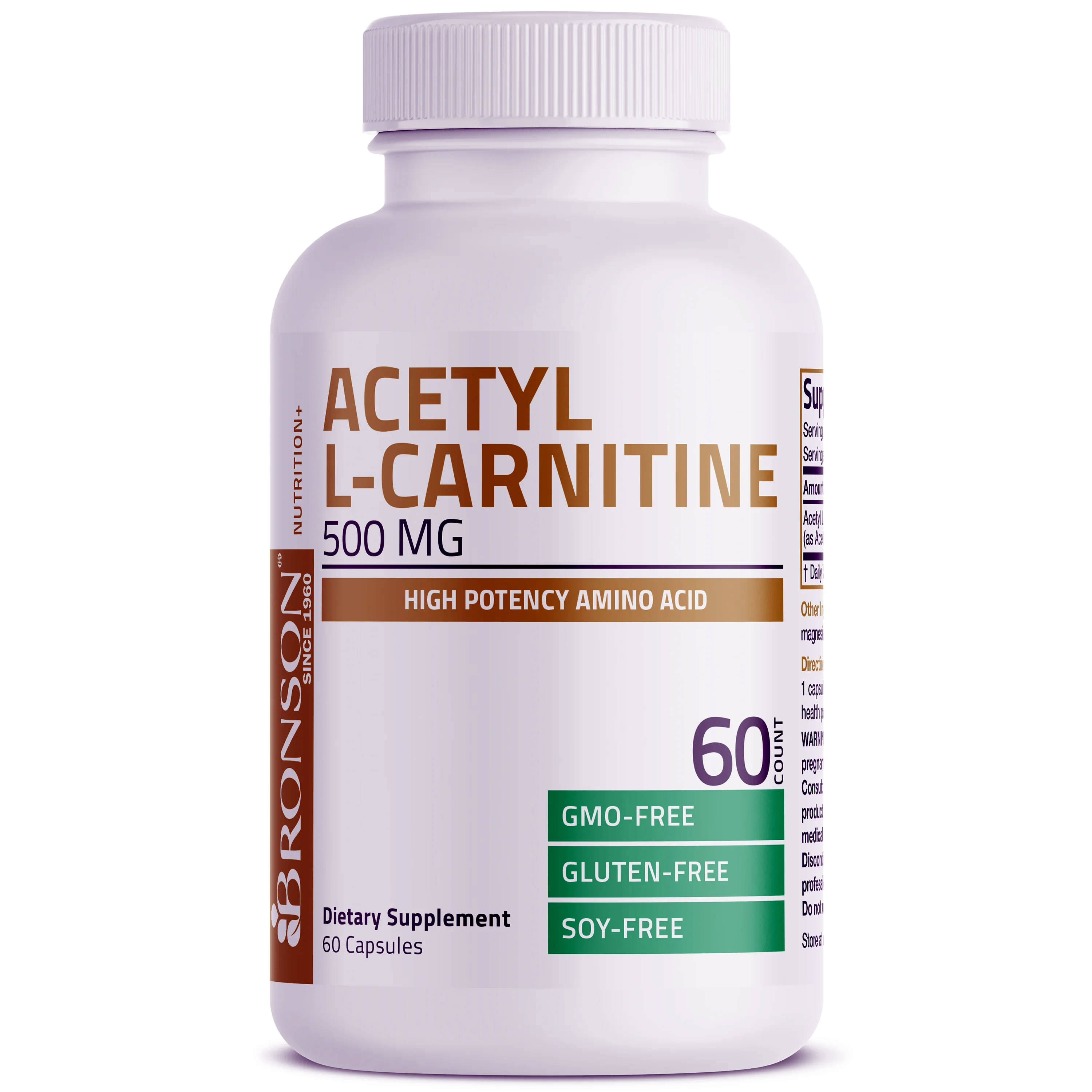 Acetil L-Carnitina, 500 mg, 60 capsule, Bronson Laboratories