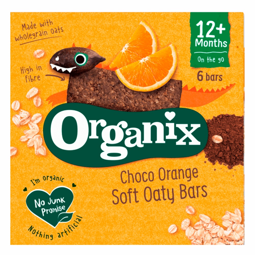 Batoane ecologice din ovaz integral cu cacao si portocala 12 luni+, 6x23 g, Organix
