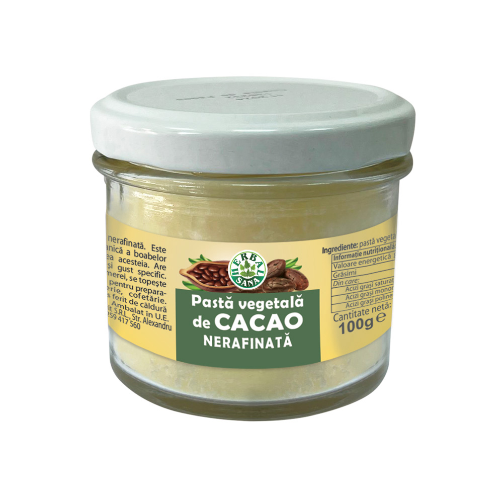 Pasta vegetala de cacao nerafinata Herbalsana, 100 g, Herbavit