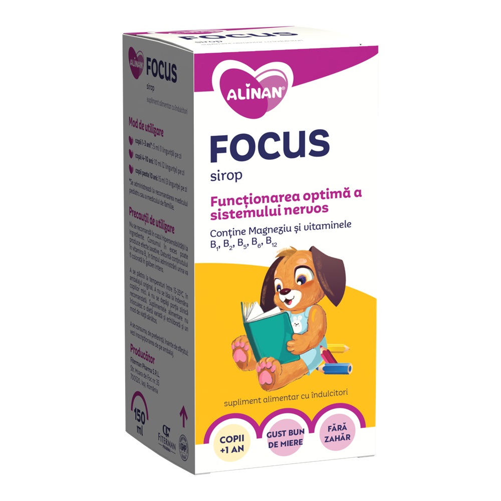 Sirop pentru functionarea optima a sistemului nervos pentru copii Focus, 150 ml, Alinan