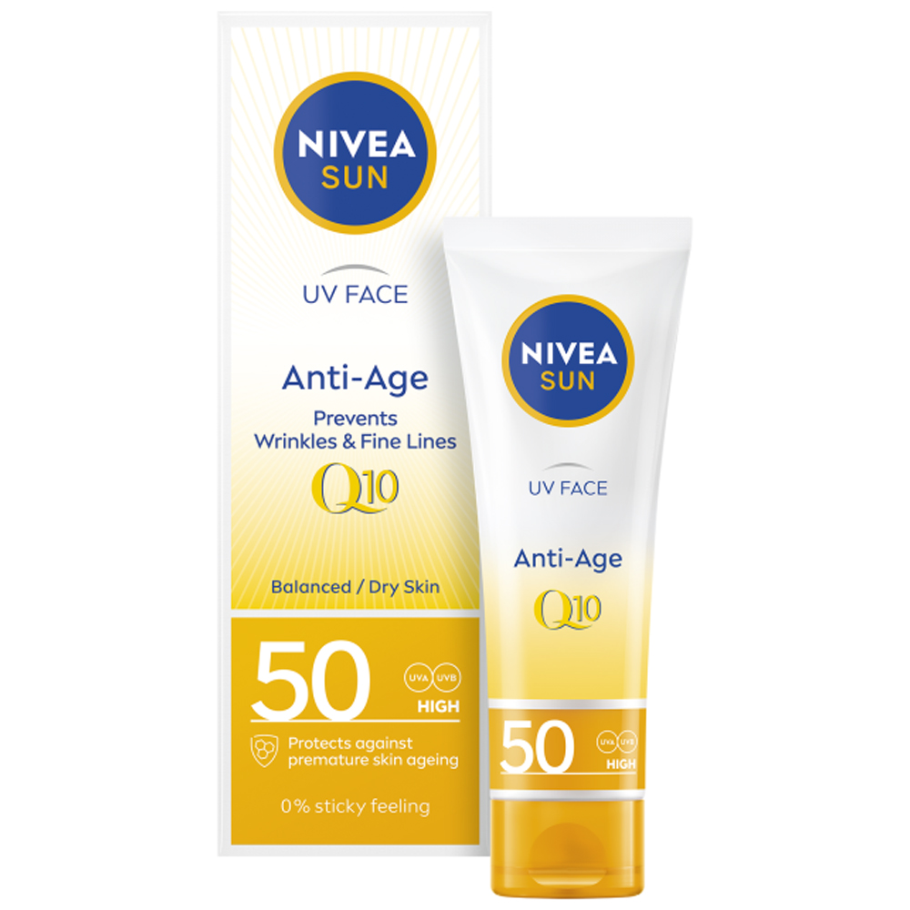 Crema de fata anti-age cu Q10 si protectie solara SPF 50, 50 ml, Nivea Sun