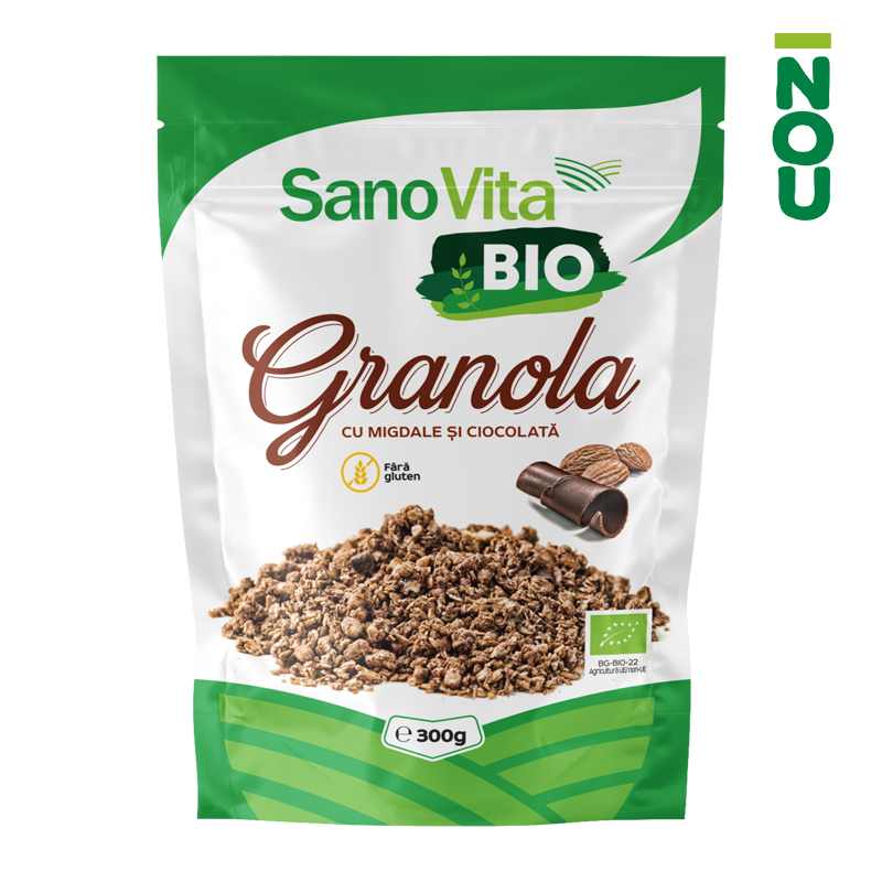Granola Bio cu migdale si ciocolata, 300 g, Sanovita