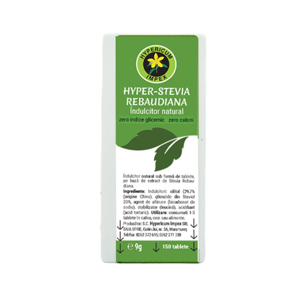 Indulcitor natural Hyper Stevia rebaudiana, 150 tablete, Hypericum