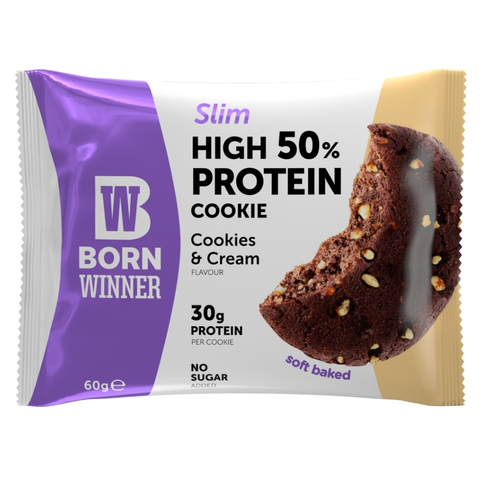 Biscuite proteic cu ciocolata Slim Cookies & Cream, 60 g, Born Winner