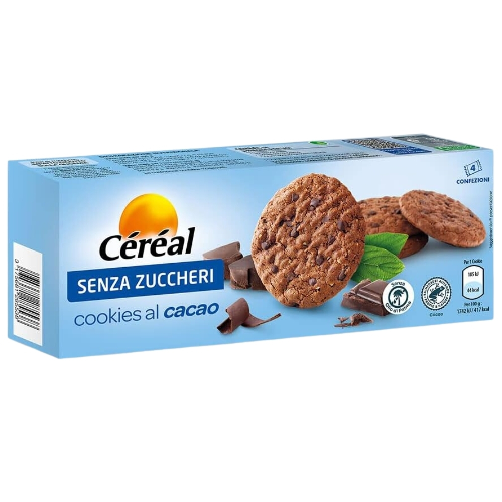 Biscuiti fara zahar cu cacao si bucati de ciocolata, 130 g, Cereal
