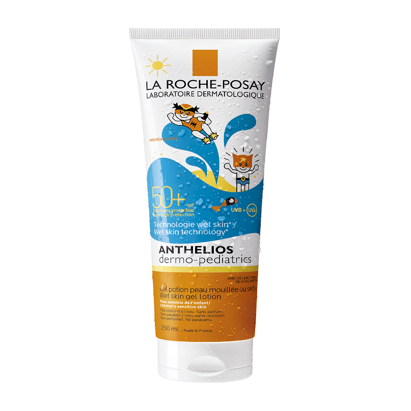 Gel-fluid de protectie solara cu aplicare pe pielea umeda sau uscata SPF 50+ Anthelios Wet Skin Dermo Pediatrics, 250 ml, La Roche-Posay