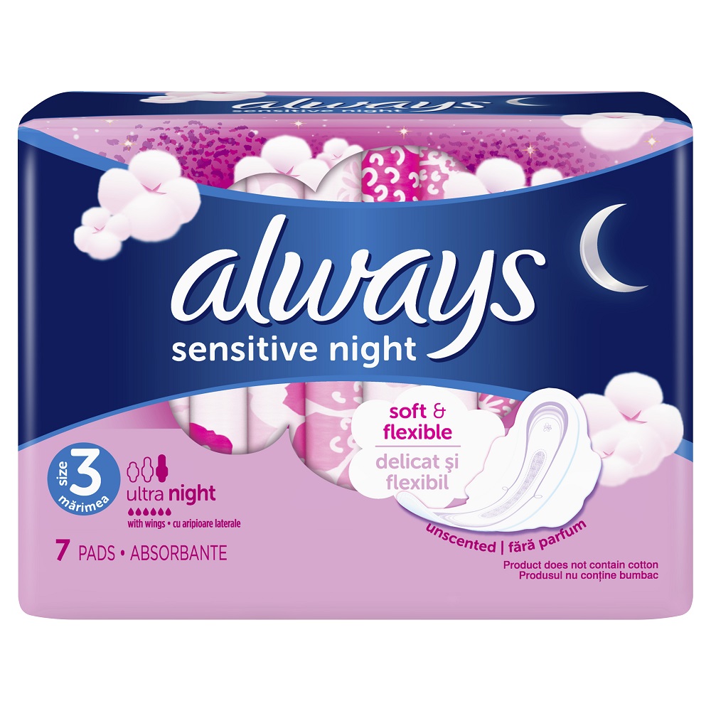 Absorbante Always Sensitive Ultra Night, 7 bucati, P&G