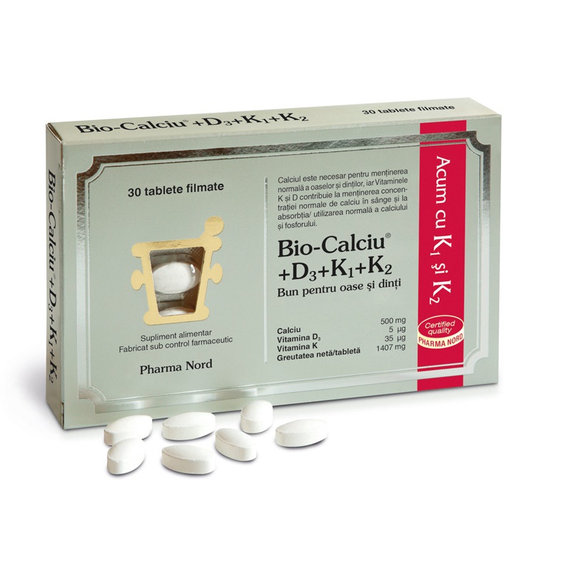Bio-Calciu + D3 + K1 + K2, 30 tablete, Pharma Nord