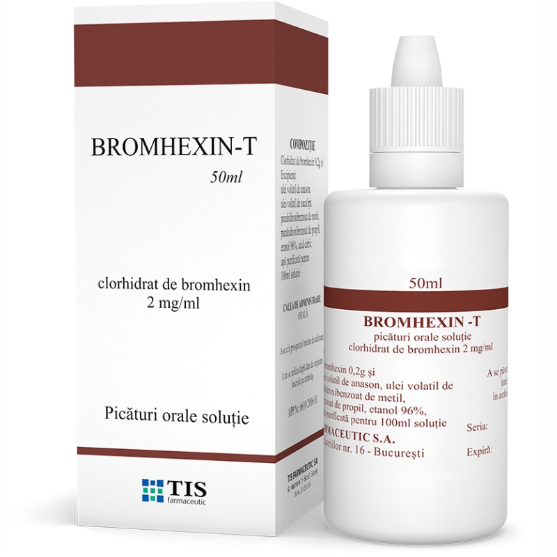 Bromhexin-T, 2 mg/ml picaturi orale solutie, 50 ml, Tis Farmaceutic