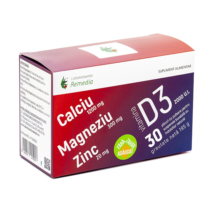 Ca+Mg+Zn + Vitamina D3, 30 plicuri, Remedia