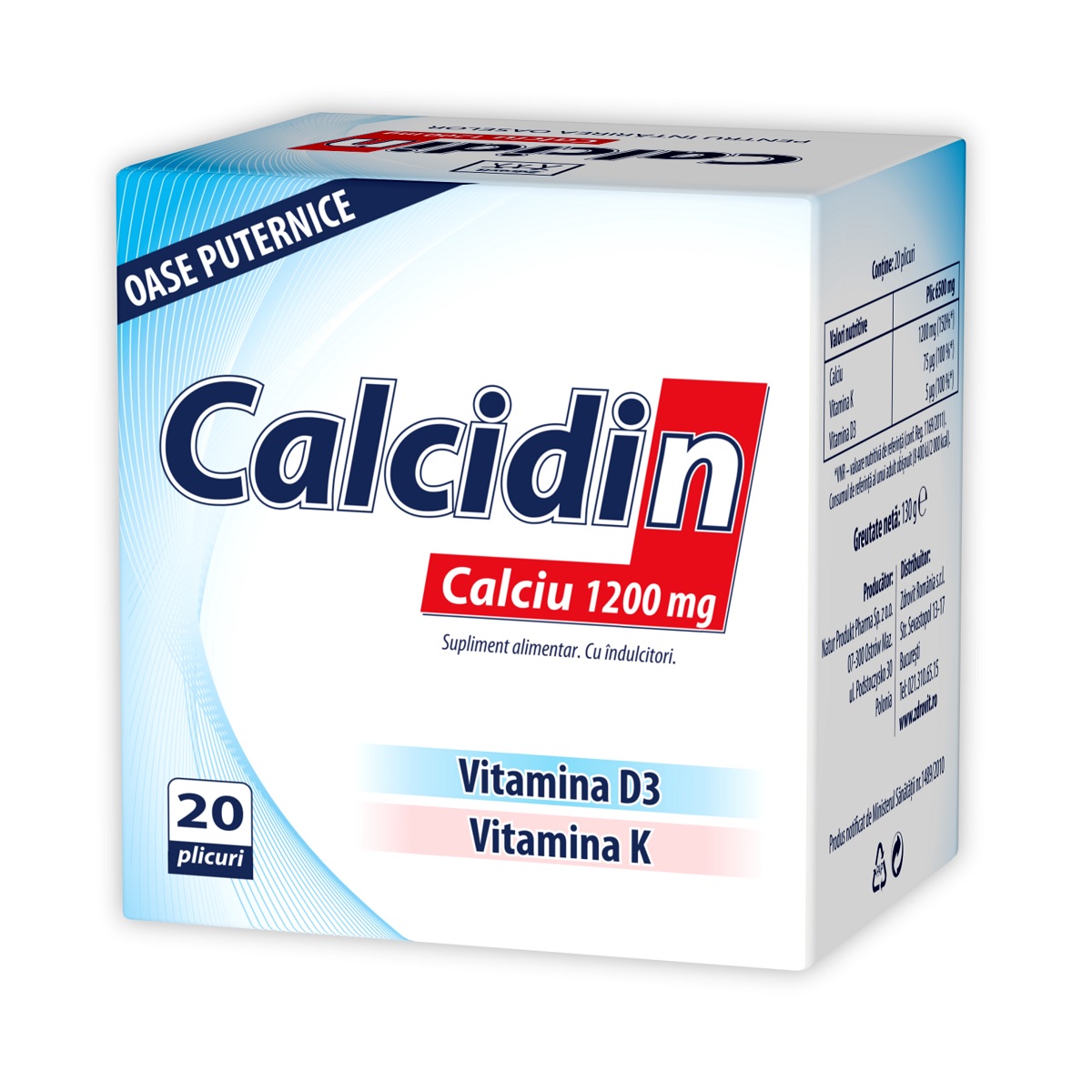 Calcidin, Calciu, 1200 mg, 20 plicuri, Zdrovit