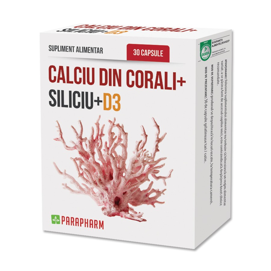 Calciu din Corali + Siliciu + D3, 30 capsule, Parapharm