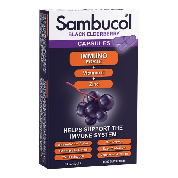 Capsule cu soc negru, vitamina C si zinc Immuno Forte, 30 capsule, Sambucol
