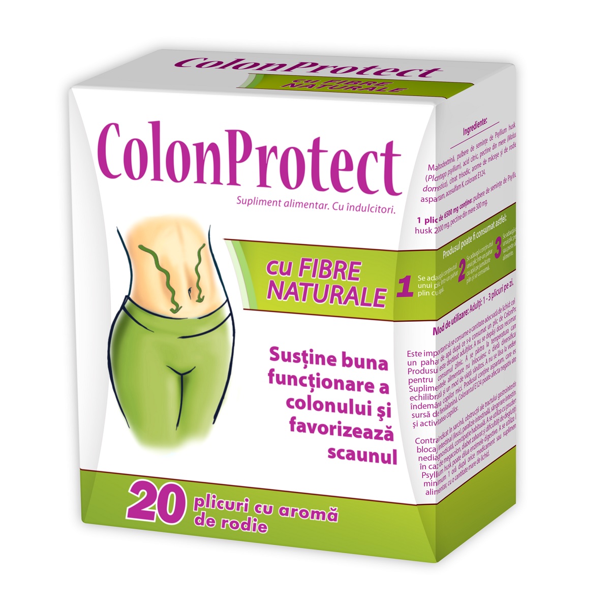 Colon Protect cu fibre naturale si gust de rodie, 20 plicuri, Zdrovit