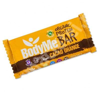 Baton proteic raw organic cacao si portocala, 60 g, BodyMe