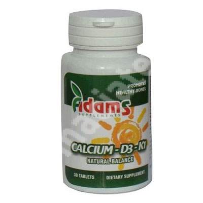Calciu D3 K1, 30 tablete, Adams Vision