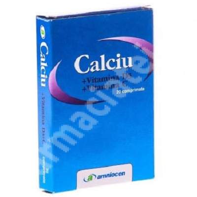 Calciu+Vitamina D3+Vitamina C, 20 comprimate, Amniocen