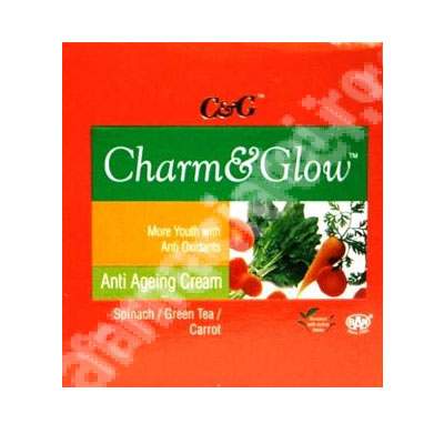 Crema anti-imbatranire cu spanac Charm and Glow, ceai verede si morcov, 50 g, Ban Labs India