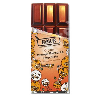 Ciocolata organica cu gust de portocale, 60 g, Rawr