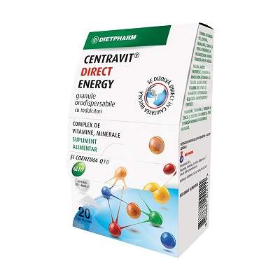 Complex de vitamine, minerale si Coenzima Q10 Centravit Direct Energy, 20 plicuri, Dietpharm