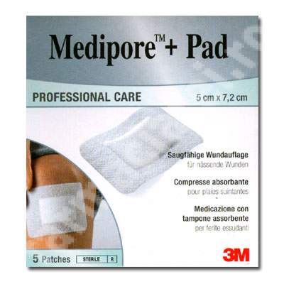 Comprese absorbante, Medipore+Pad, 5 x 7.2 cm, 5 bucati, 3M