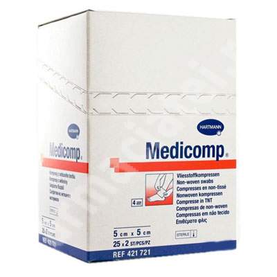Comprese extra absorbante din material netesut Medicomp Extra, 5x5 cm (421731), 25 bucati, Hartmann