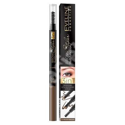 Creion multifunctional pentru sprancene 3 in 1 Brow Styler, 01 Medium Brown, Eveline Cosmetics