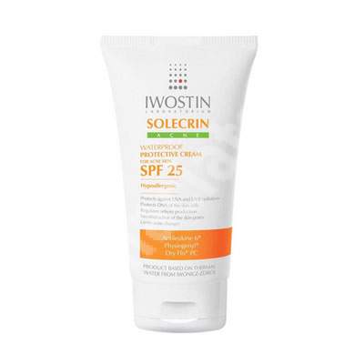 Crema cu protectie solara rezistenta la apa pentru ten acneic SPF 25 Solecrin, 50 ml, Iwostin