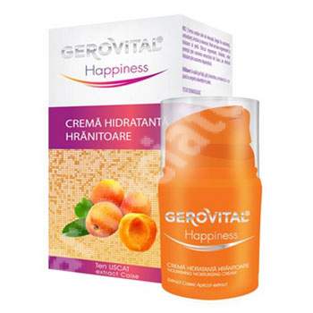 Crema hidratanta hranitoare cu extract de caise ten uscat Happiness, 30 ml, Gerovital