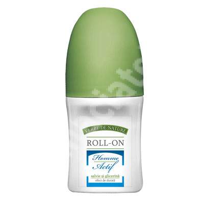 Deodorant roll-on cu Salvie si Glicerina Homme Actif, 50 ml, Verre de Nature