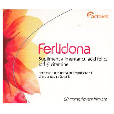 Supliment alimentar cu acid folic,iod si vitamine Ferlidona, 60 capsule, Actavis