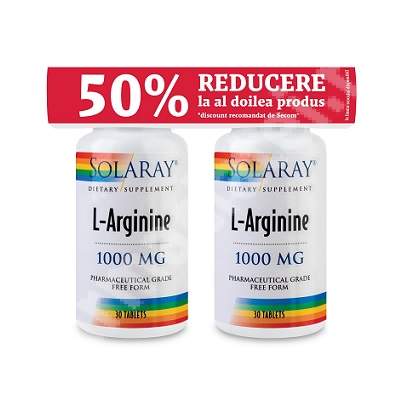 L-Arginine 1000 mg Solaray, 30 + 30 tablete, Secom (50% red : Farmacia