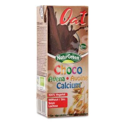 Bautura vegetala Bio din ovaz cu cacao si calciu marin, 200 ml, Naturgreen