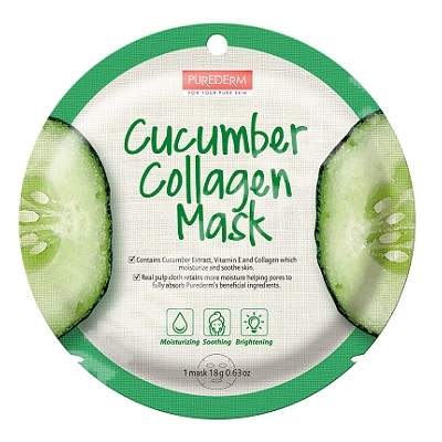 Masca din celuloza naturala pentru hidratare si luminozitate Cucumber Collagen, 18 g, Purederm