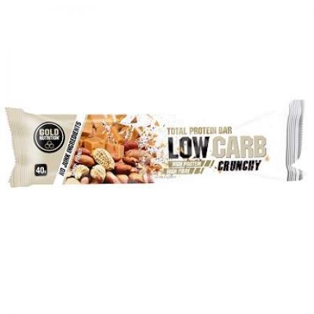Baton proteic Low carb Crunchy caramel si alune, 40 g, Gold Nutrition