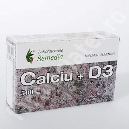Calciu 500 mg + D3, 30 comprimate, Laboratoarele Remedia