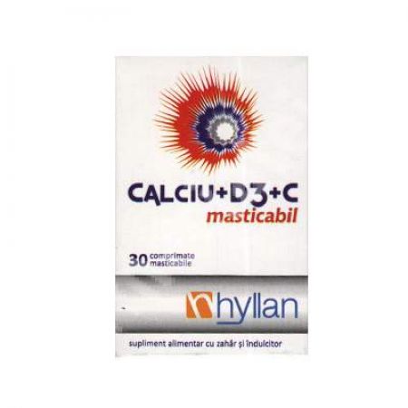 Calciu masticabil + D3 + Vitamina C, 30 comprimate, Hyllan