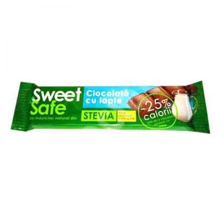 Ciocolata cu lapte cu indulcitor natural din stevia, 25 g, Sweet & Safe
