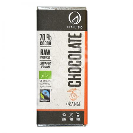  Ciocolata organica fara gluten cu portocale si 70% cacao, 30 g, Planet Bio