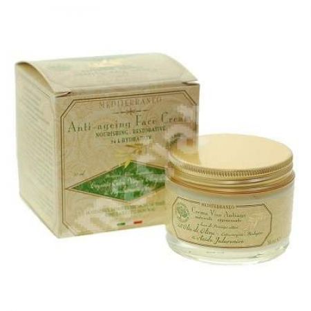 Crema antiimbatranire cu ulei organic de masline si acid hialuronic, 50 ml, Mediterraneo