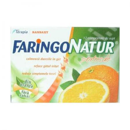 Faringo Natur portocale, 12 comprimate, Terapia 